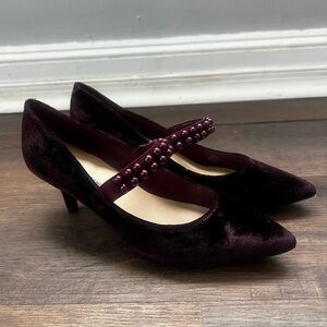 Isaac Mizrahi Velvet Maroon Heels with Beaded Strap